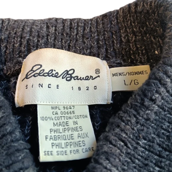 EDDIE BAUER MEN'S SIZE LARGE GRAY 100% COTTON SWEATER - Picture 2 of 4